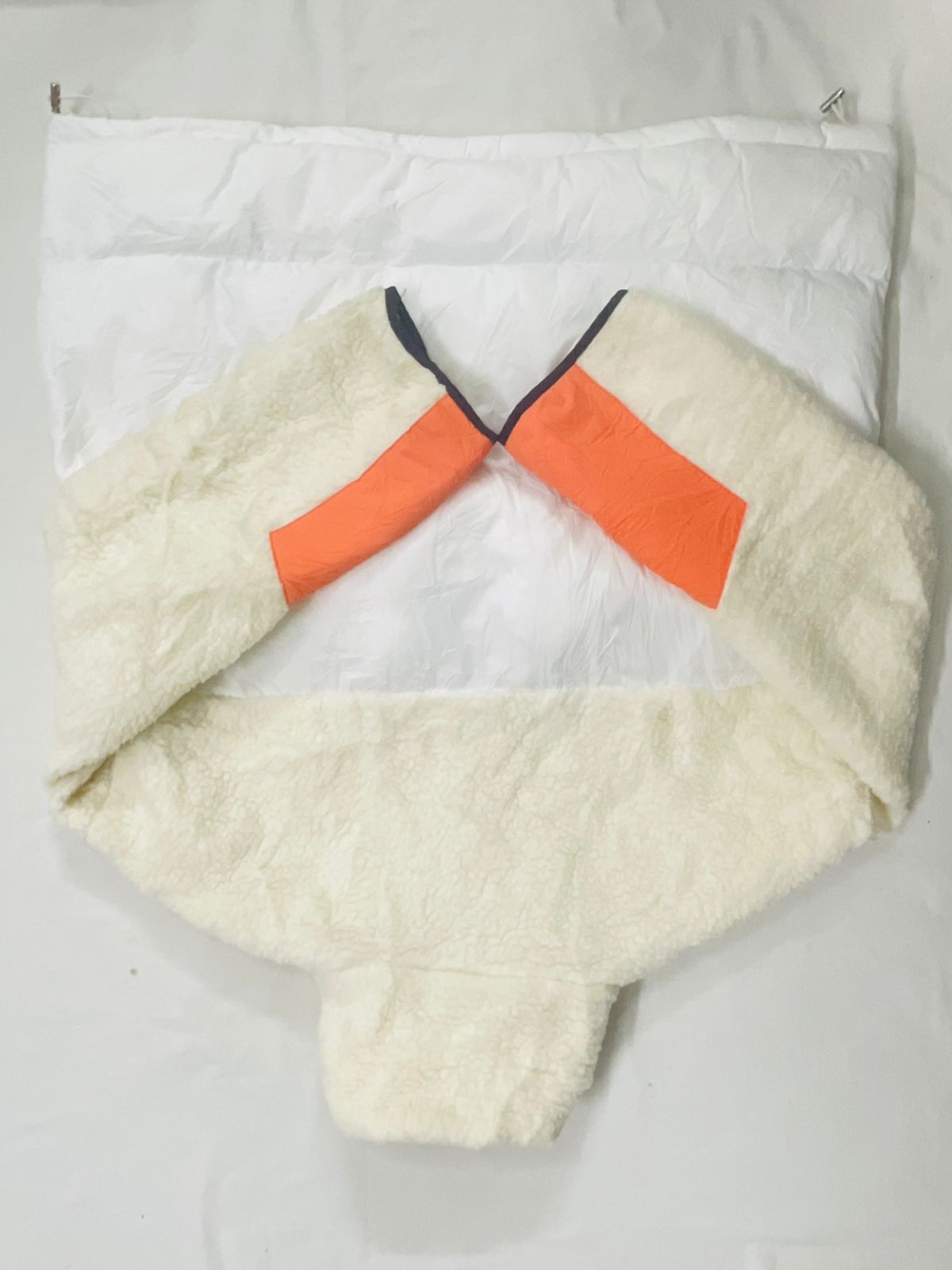 Fancy Teddy–Puffer Hybrid Jacket – White/Orange/Parrot Green – Men’s L