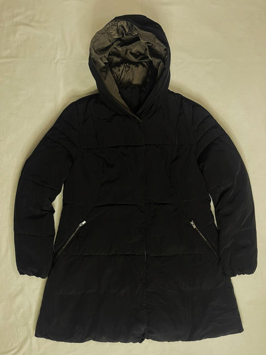 COUPS Ladies Long Down Jacket – Black × Dark Champagne (Medium)