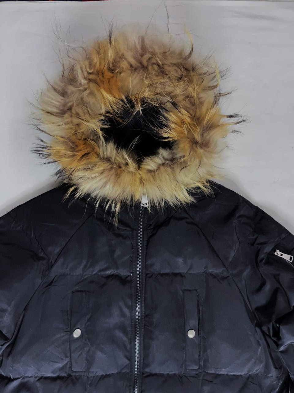 Women’s Long Down Jacket – Black with Fox Fur Hood (Large)