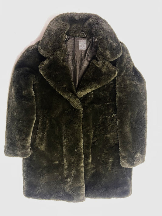 PRIMARK Premium Long Fur Coat – Dark Green (Medium, Unisex)