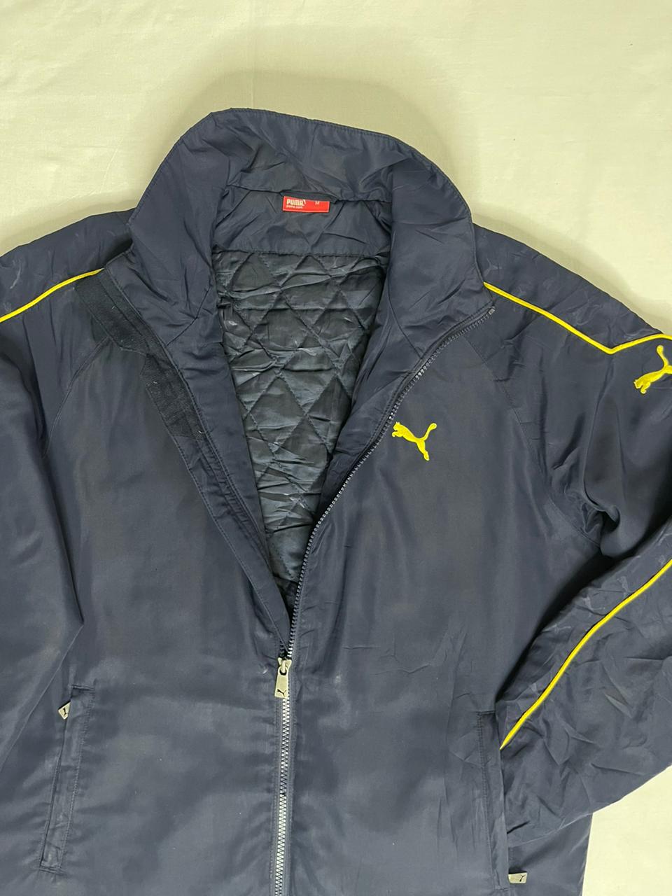 PUMA Crew-Neck Jacket – Navy Blue with Yellow Logo (Unisex L)