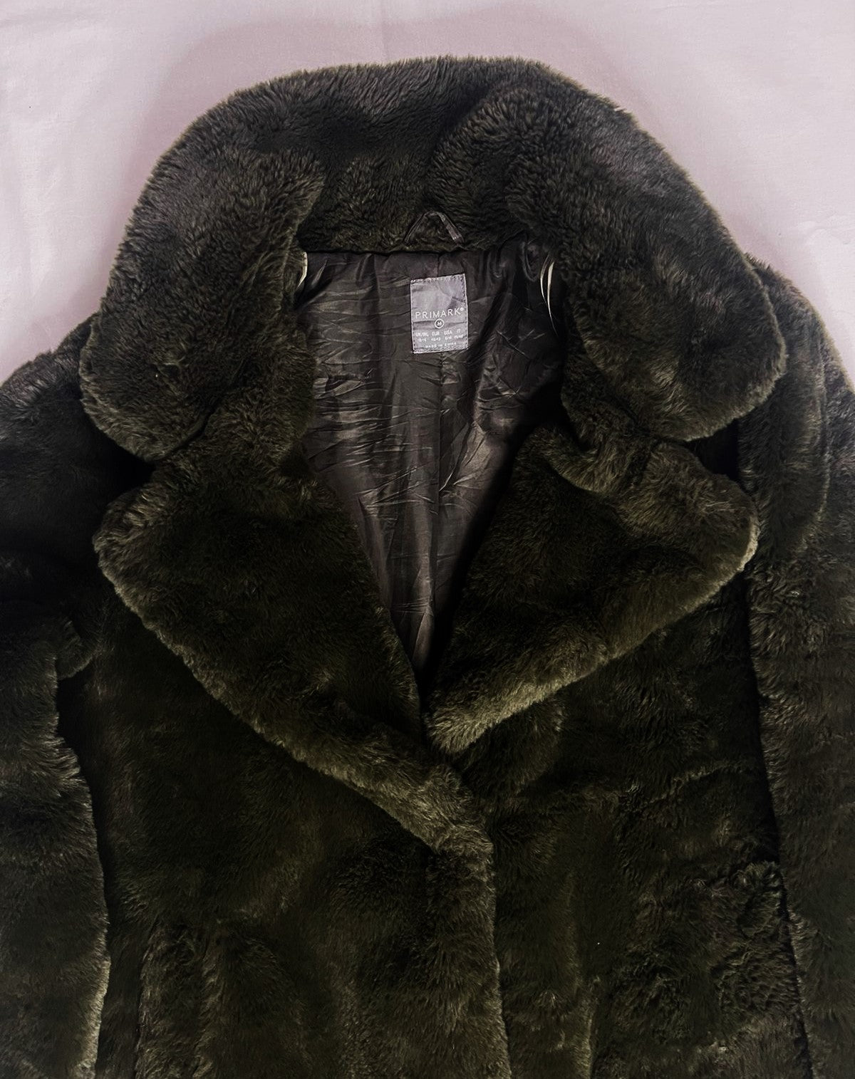 PRIMARK Premium Long Fur Coat – Dark Green (Medium, Unisex)
