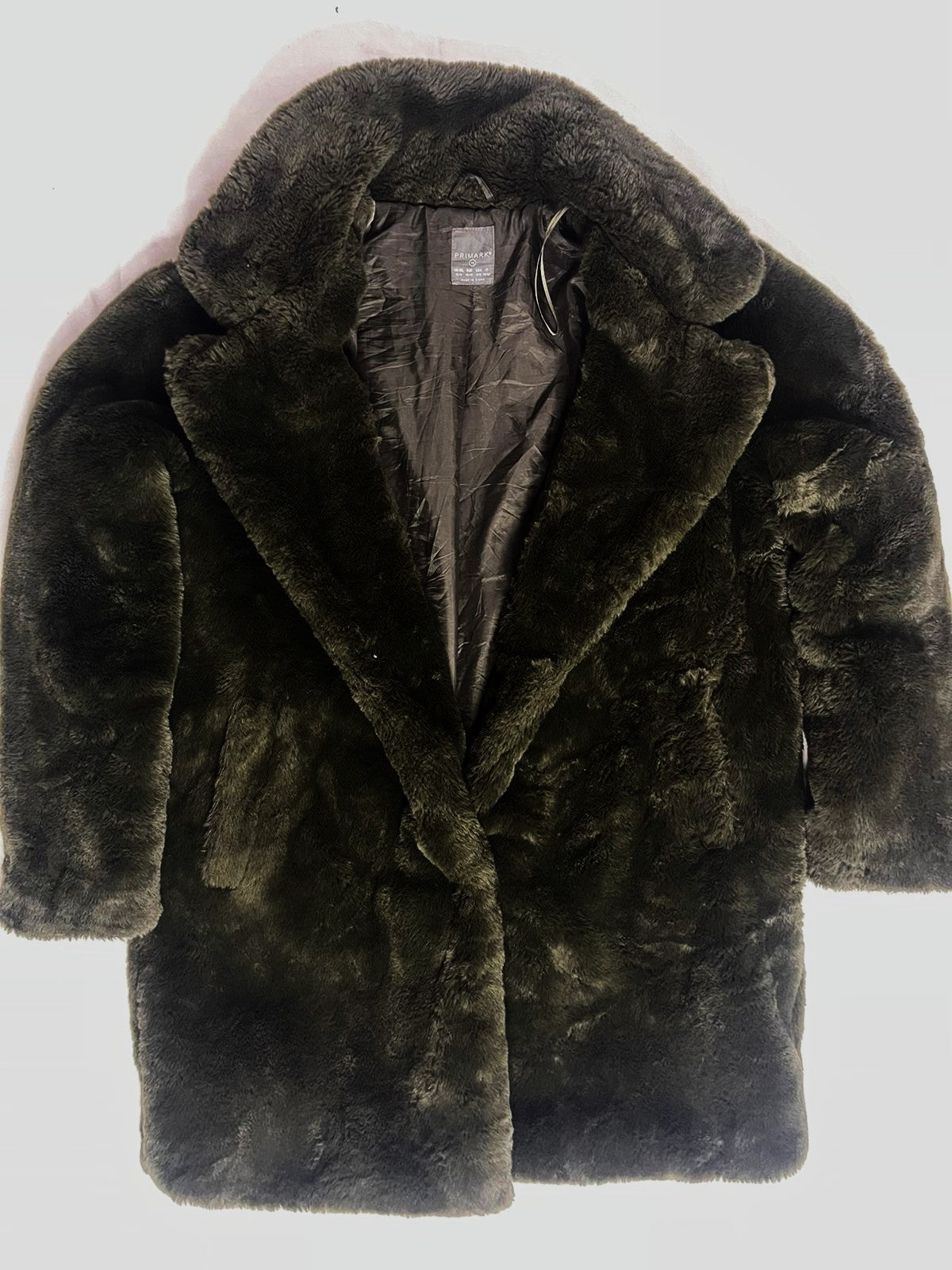PRIMARK Premium Long Fur Coat – Dark Green (Medium, Unisex)