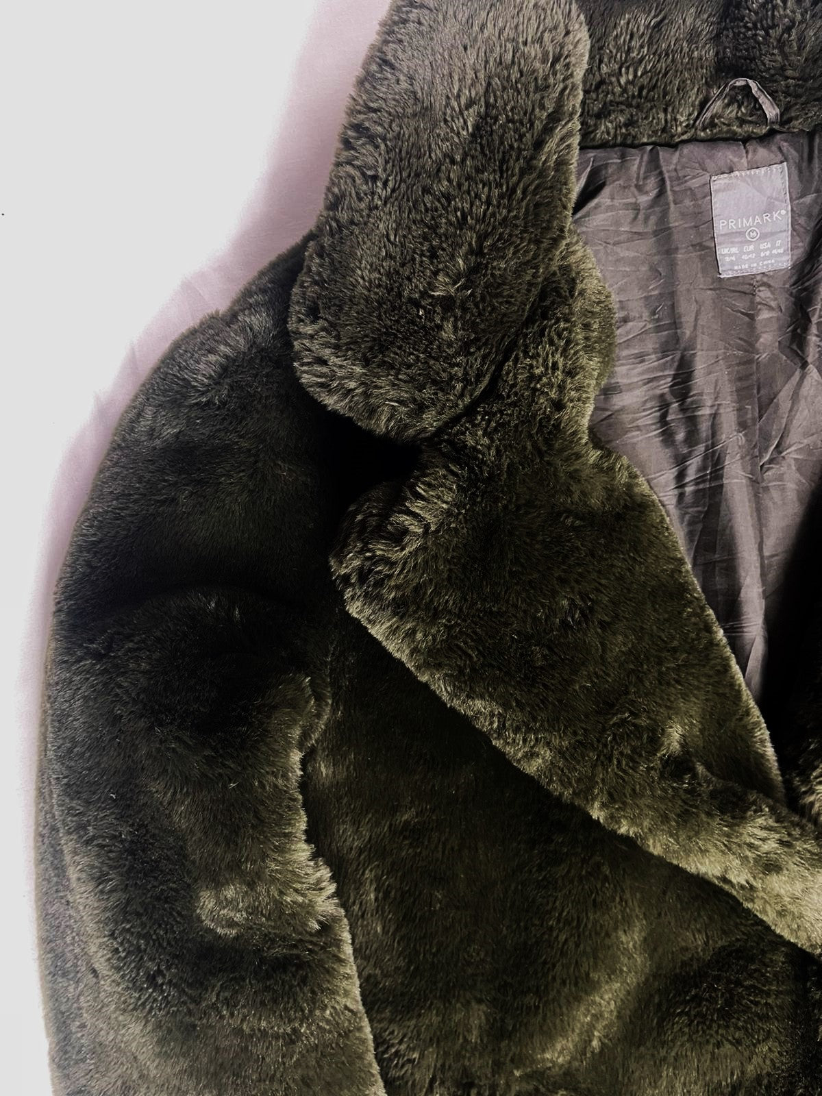 PRIMARK Premium Long Fur Coat – Dark Green (Medium, Unisex)