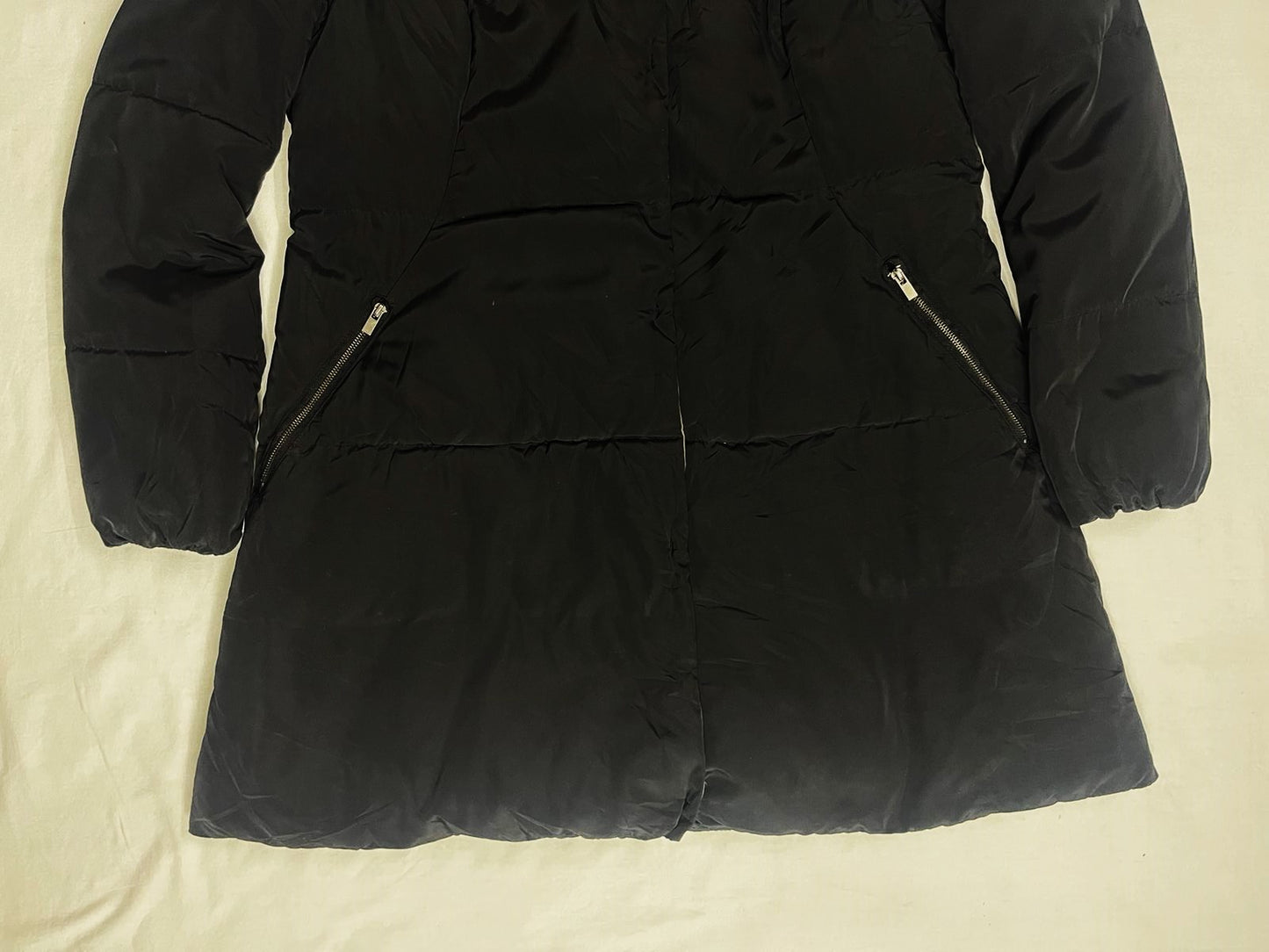 COUPS Ladies Long Down Jacket – Black × Dark Champagne (Medium)