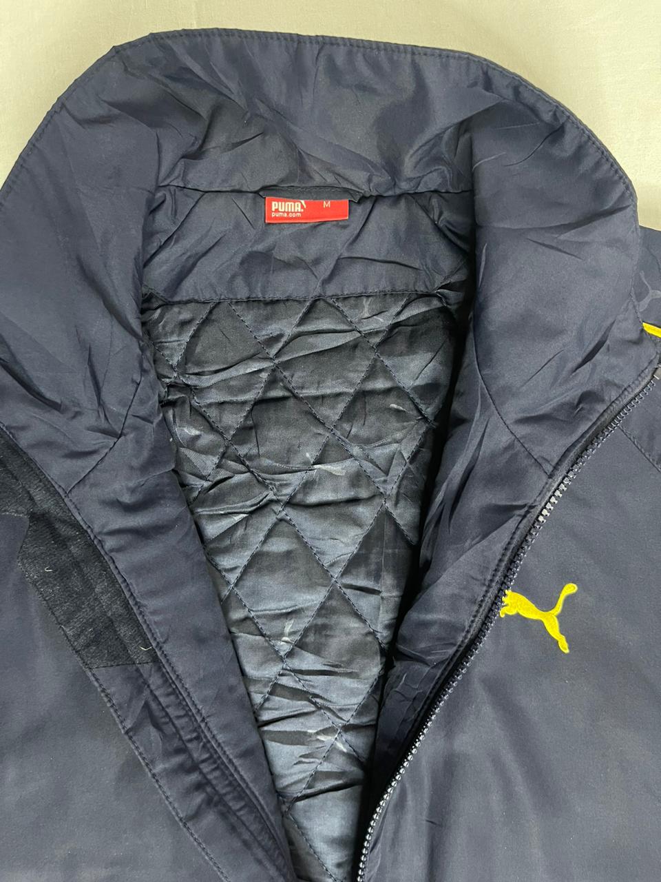 PUMA Crew-Neck Jacket – Navy Blue with Yellow Logo (Unisex L)