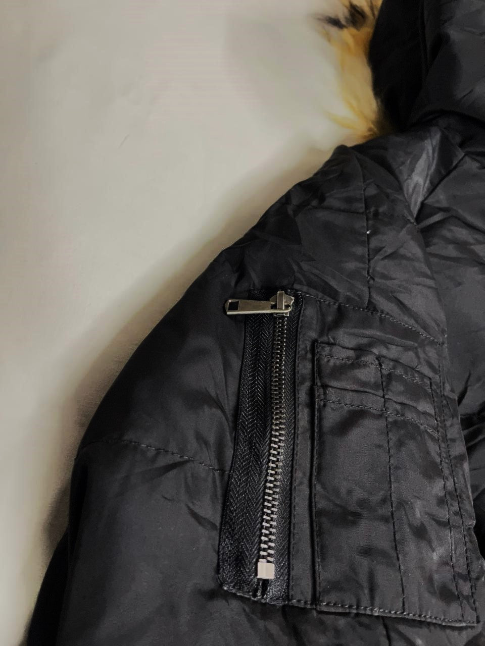 Women’s Long Down Jacket – Black with Fox Fur Hood (Large)