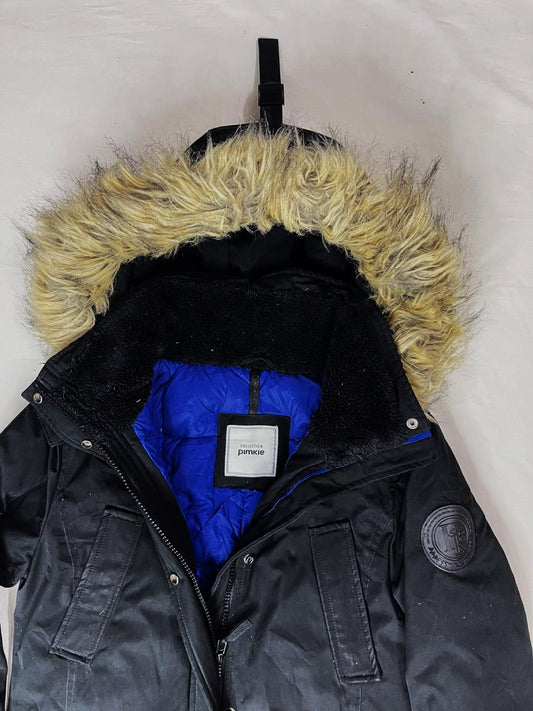 PIMKIE Hooded Fur Jacket – Dark Black (Unisex M)