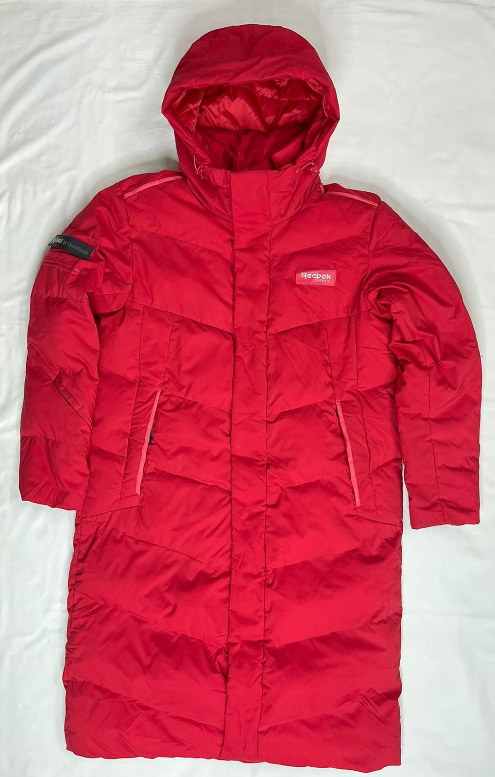 REEBOK Long Down Jacket – Red (Unisex M)