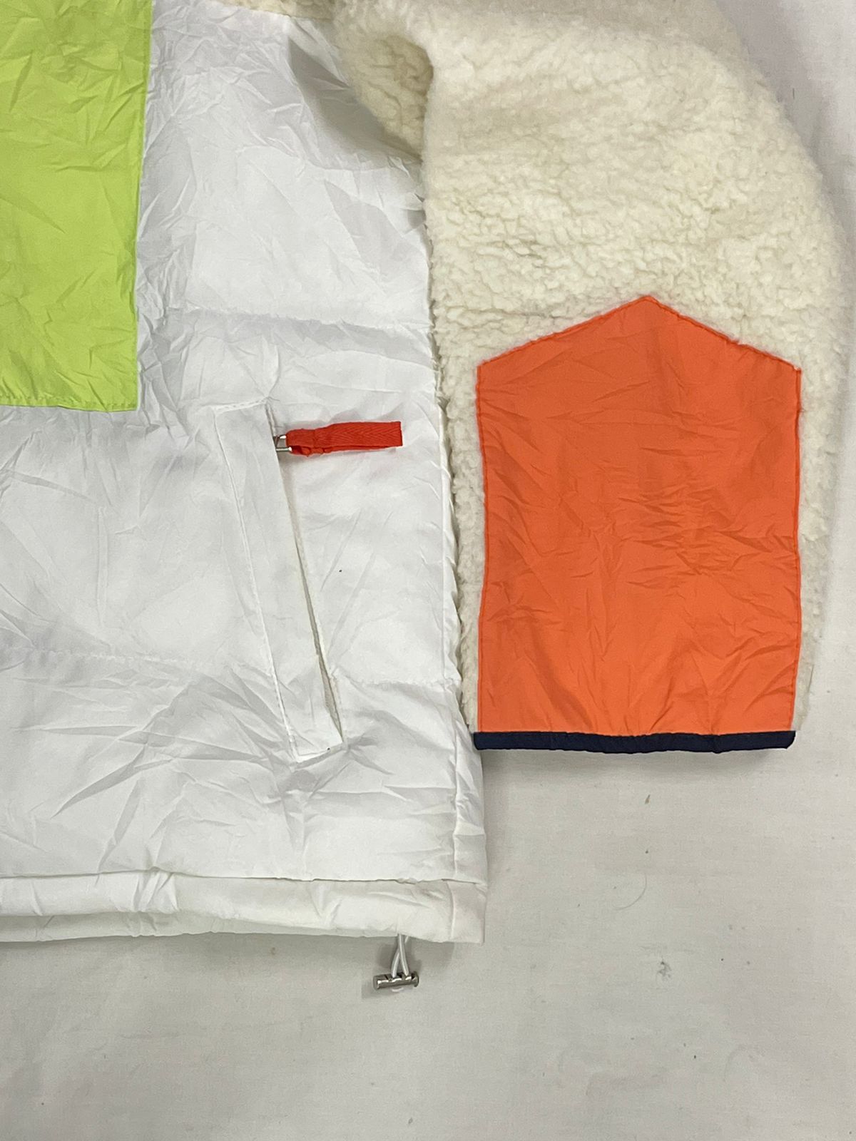 Fancy Teddy–Puffer Hybrid Jacket – White/Orange/Parrot Green – Men’s L