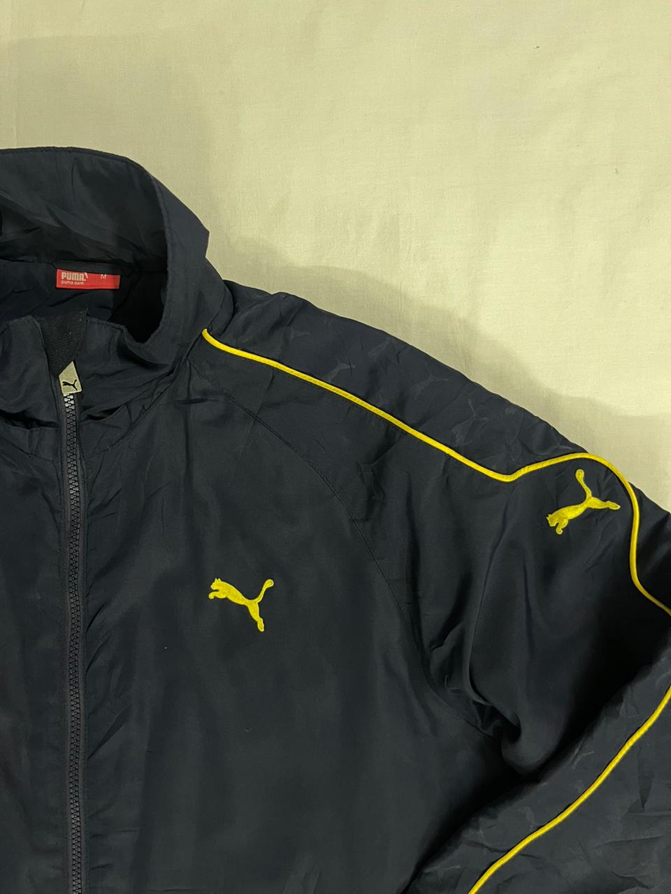 PUMA Crew-Neck Jacket – Navy Blue with Yellow Logo (Unisex L)