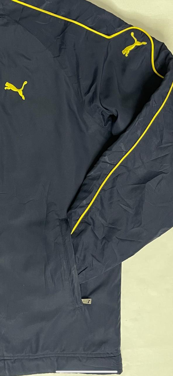 PUMA Crew-Neck Jacket – Navy Blue with Yellow Logo (Unisex L)