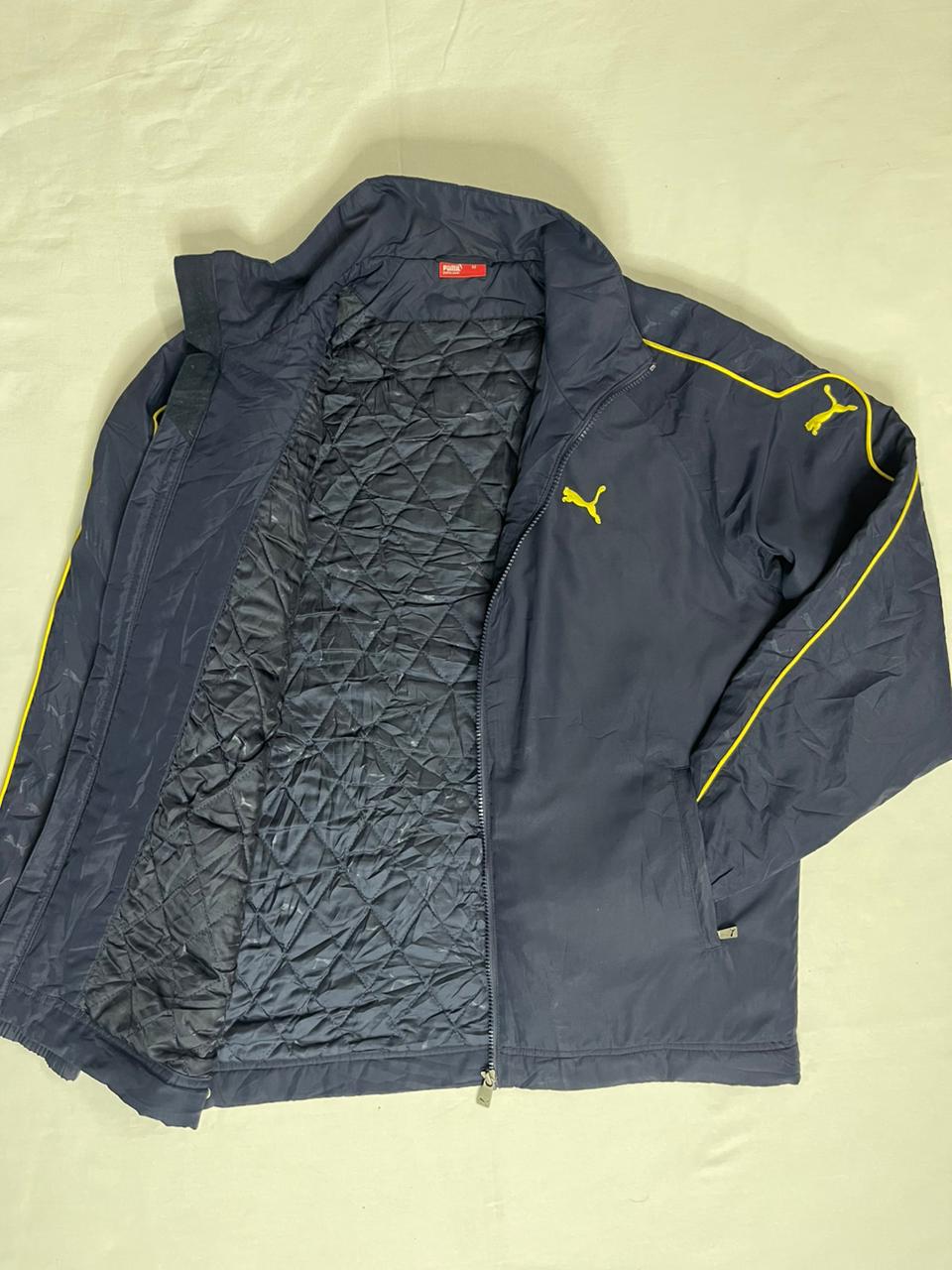 PUMA Crew-Neck Jacket – Navy Blue with Yellow Logo (Unisex L)