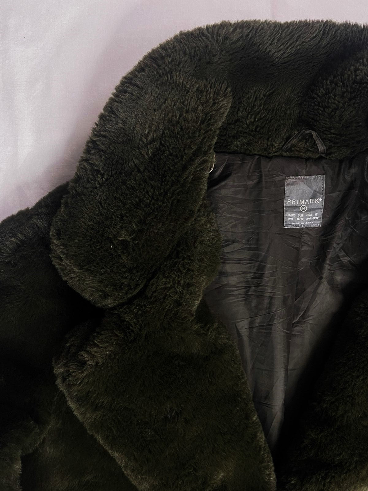 PRIMARK Premium Long Fur Coat – Dark Green (Medium, Unisex)