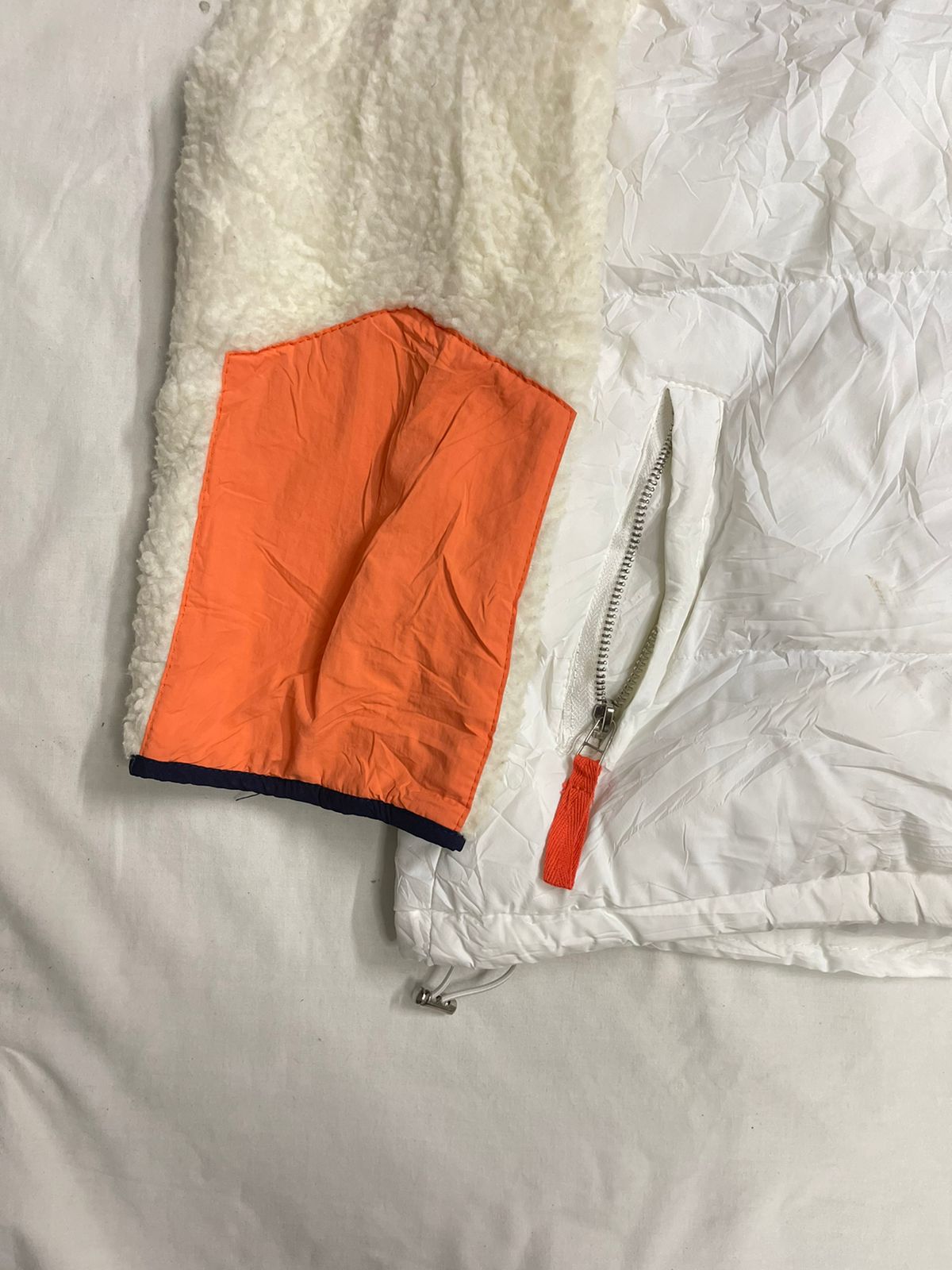 Fancy Teddy–Puffer Hybrid Jacket – White/Orange/Parrot Green – Men’s L