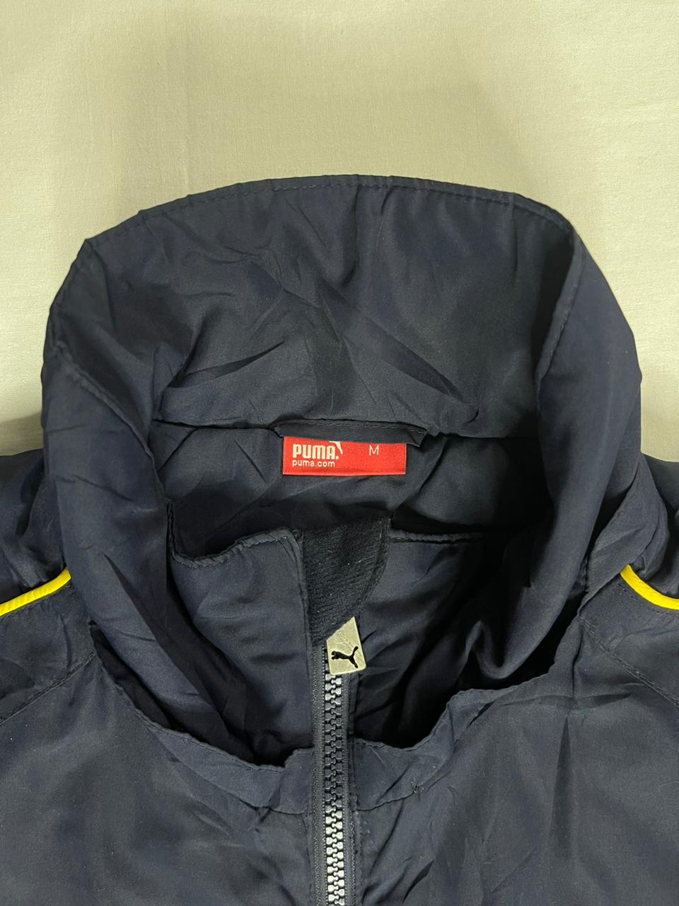 PUMA Crew-Neck Jacket – Navy Blue with Yellow Logo (Unisex L)