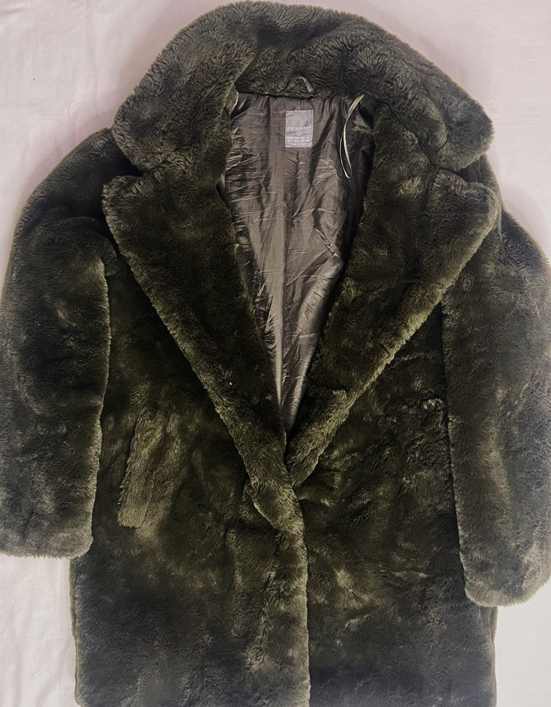 PRIMARK Premium Long Fur Coat – Dark Green (Medium, Unisex)