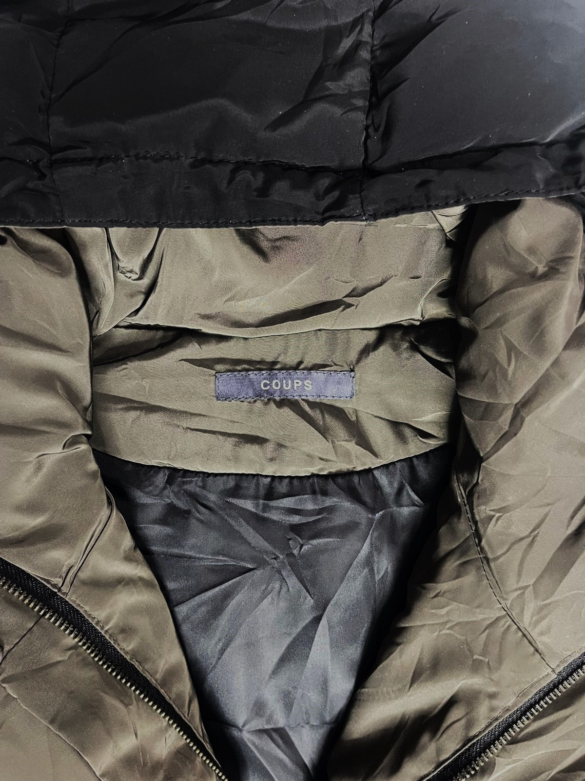 COUPS Ladies Long Down Jacket – Black × Dark Champagne (Medium)