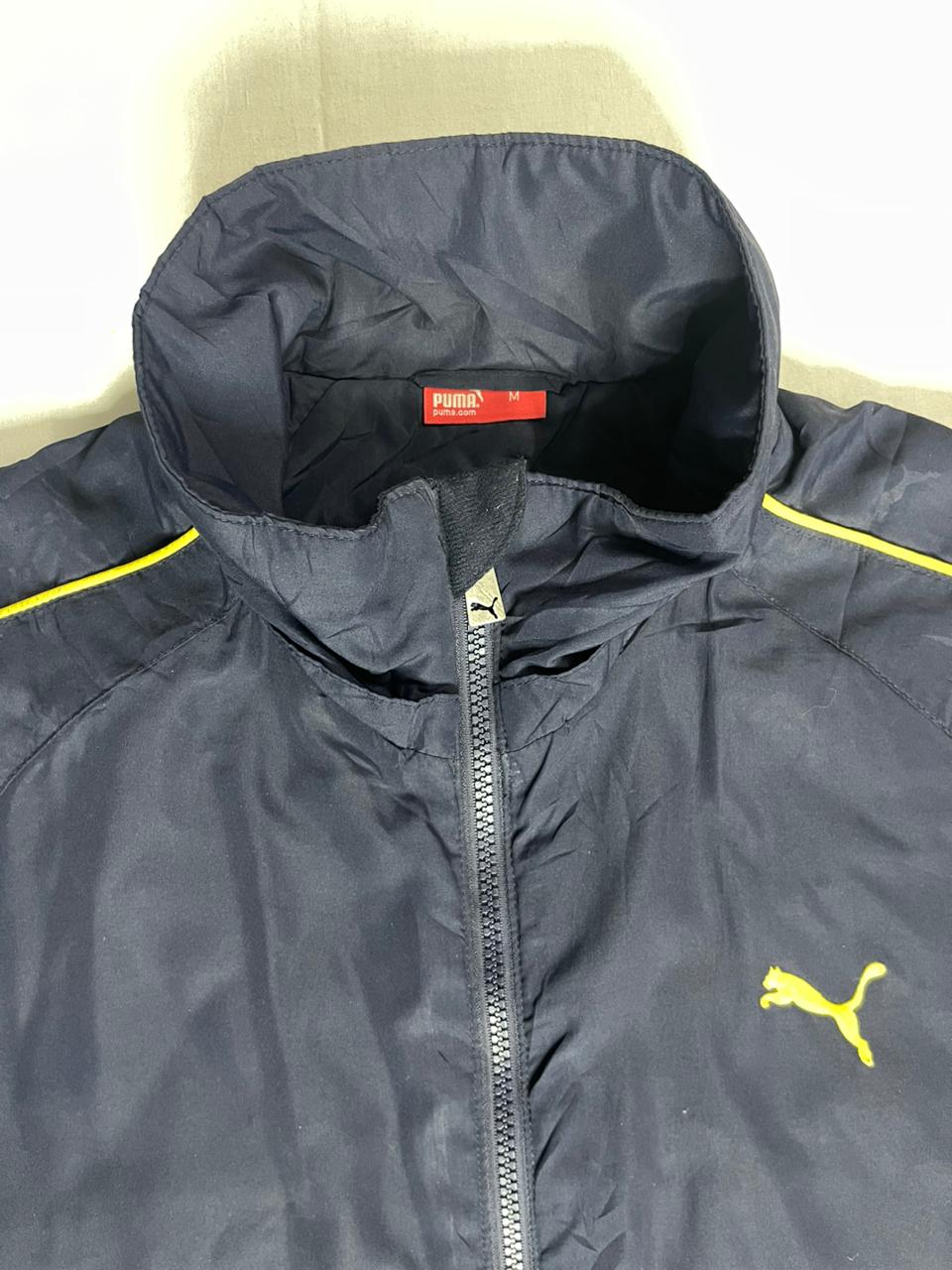 PUMA Crew-Neck Jacket – Navy Blue with Yellow Logo (Unisex L)