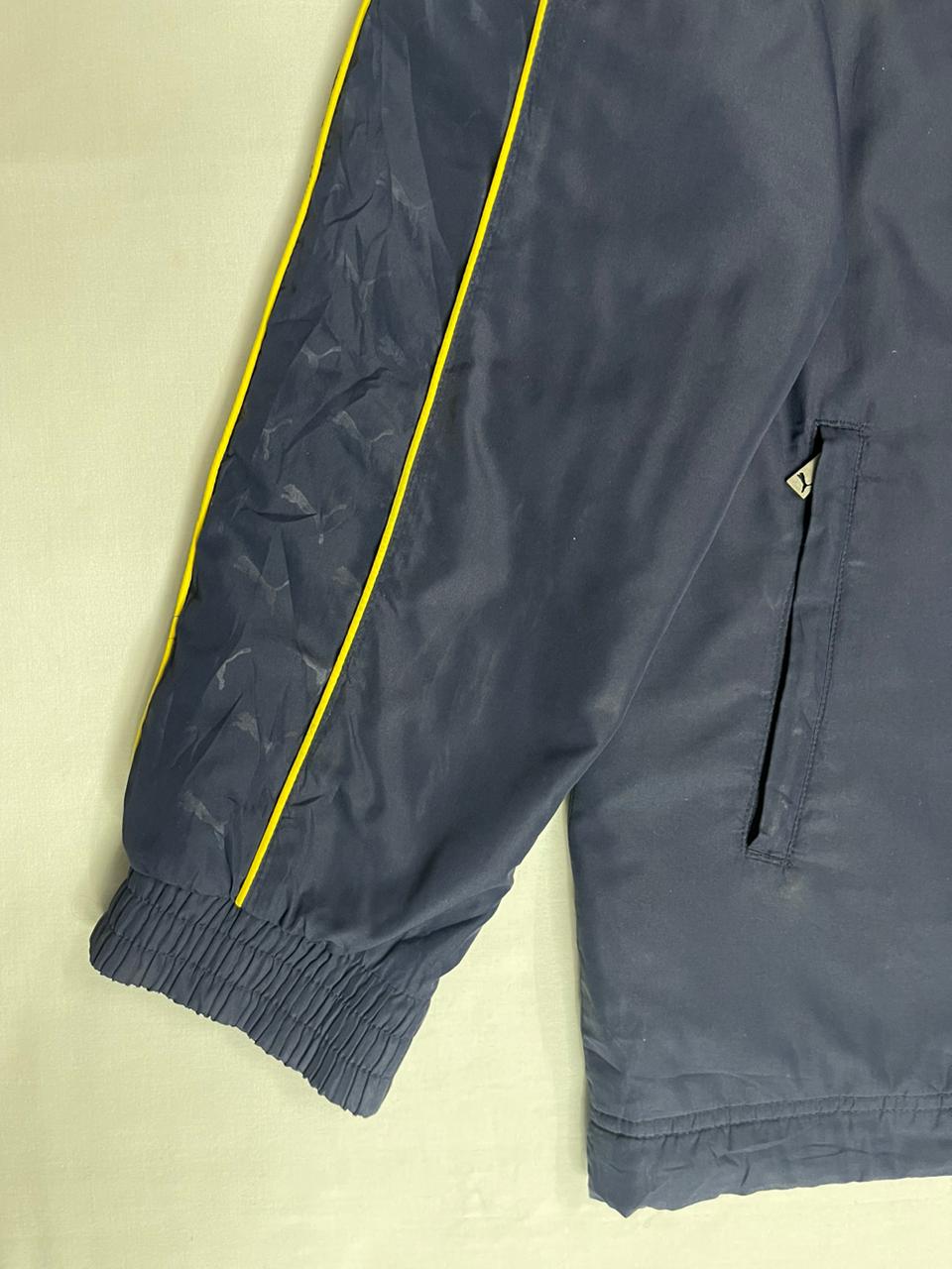 PUMA Crew-Neck Jacket – Navy Blue with Yellow Logo (Unisex L)