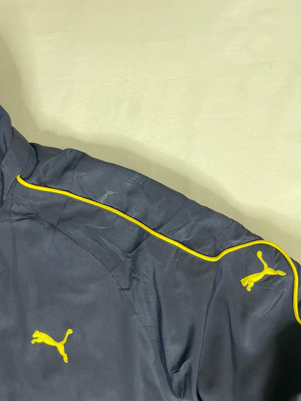 PUMA Crew-Neck Jacket – Navy Blue with Yellow Logo (Unisex L)