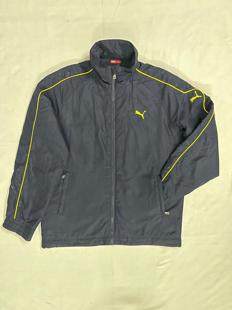 PUMA Crew-Neck Jacket – Navy Blue with Yellow Logo (Unisex L)