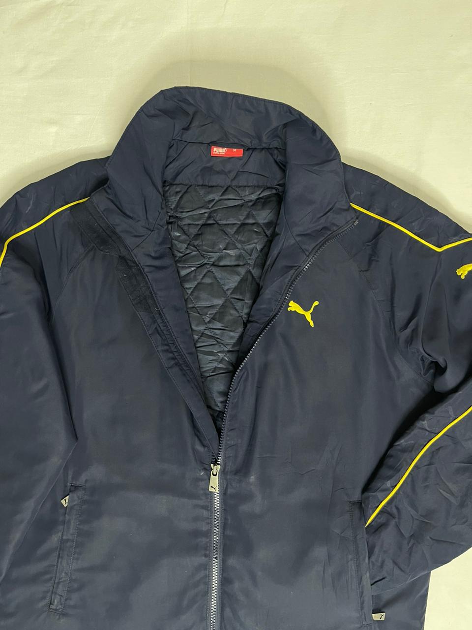 PUMA Crew-Neck Jacket – Navy Blue with Yellow Logo (Unisex L)