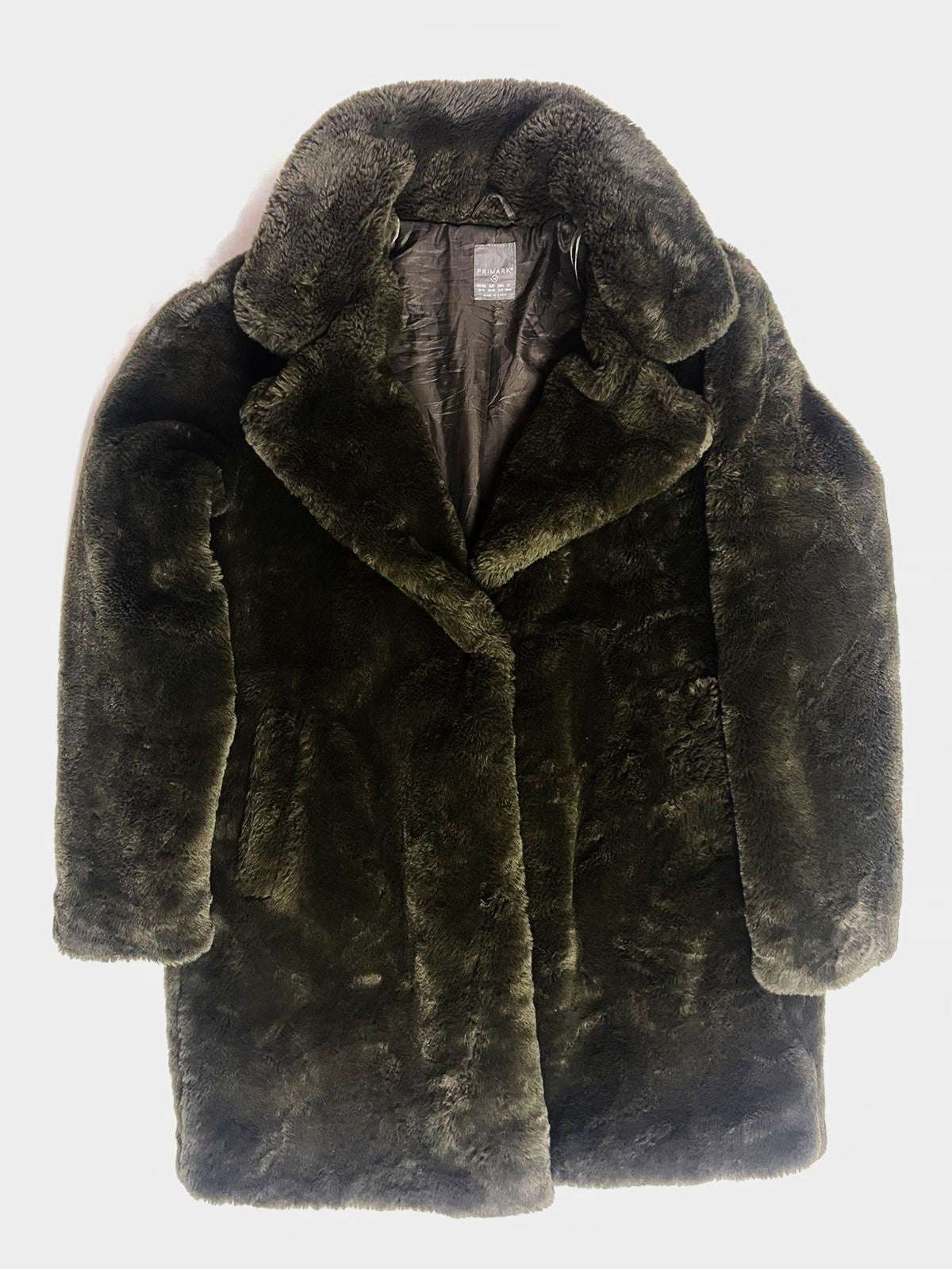 PRIMARK Premium Long Fur Coat – Dark Green (Medium, Unisex)